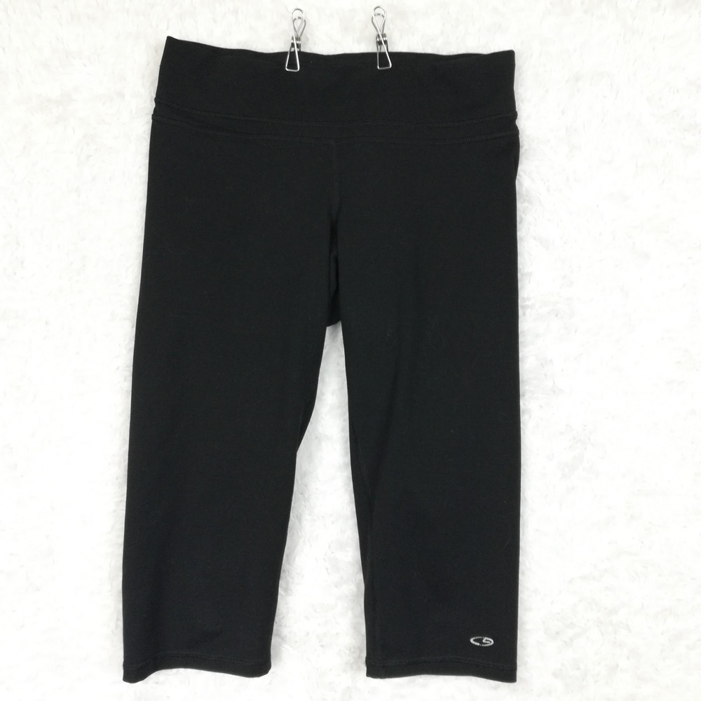 Champion Womens Pants C9 Capri Leggings Black Wide Waistband Cropped Mid Rise M